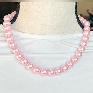 Faux pink pearl necklace 18” silver tone jewelry